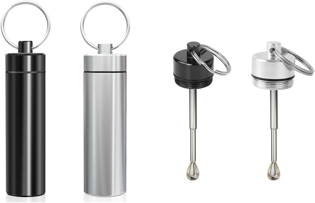 Llavero portátil para especias con cuchara ajustable aleación de aluminio paquete de 2