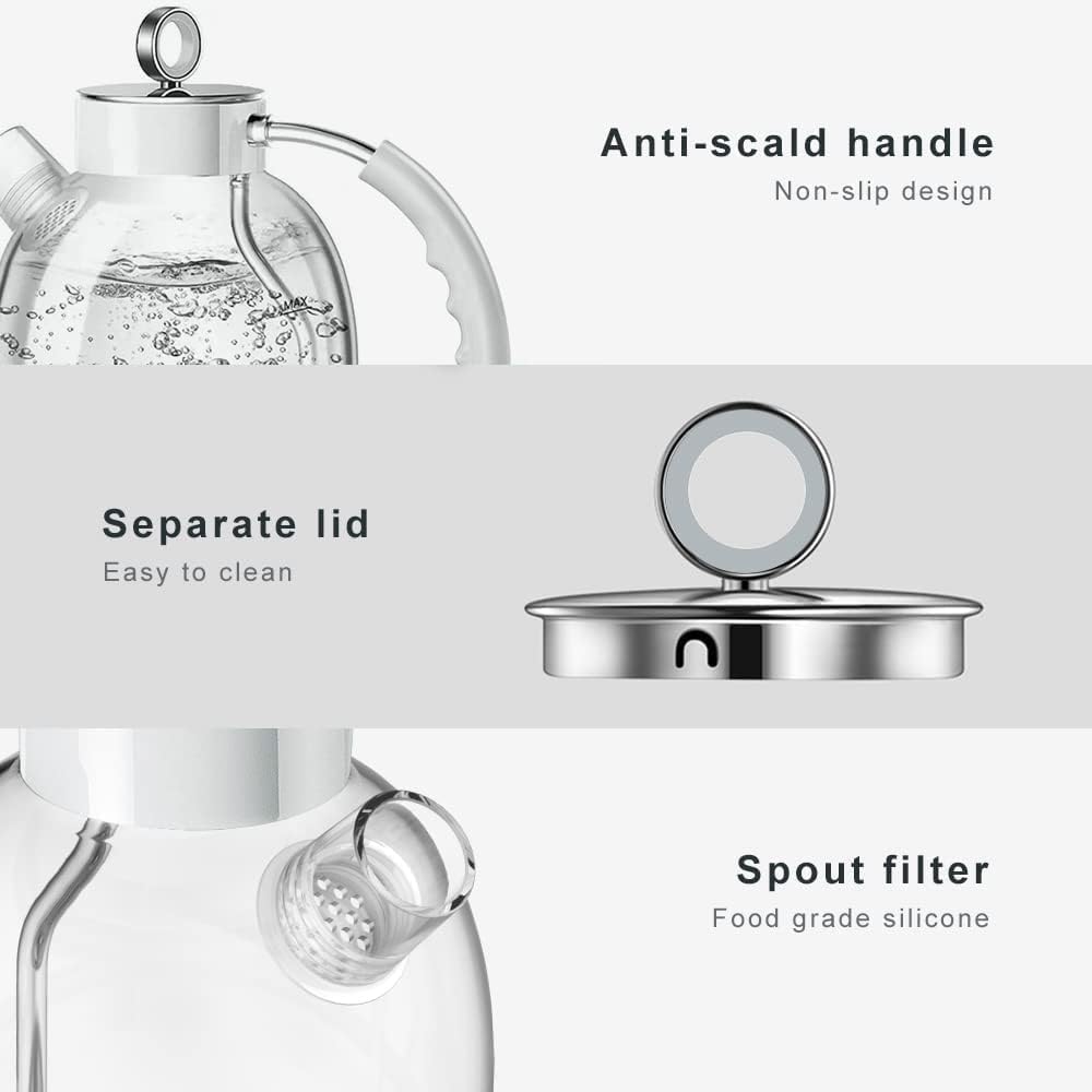 Hervidor eléctrico de vidrio borosilicato 1.5L con apagado automático