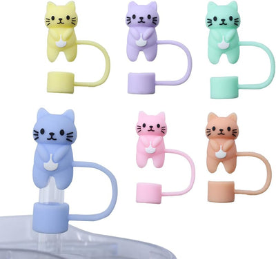 6 Tapas Silicona Gato para Vasos 40oz con Popote