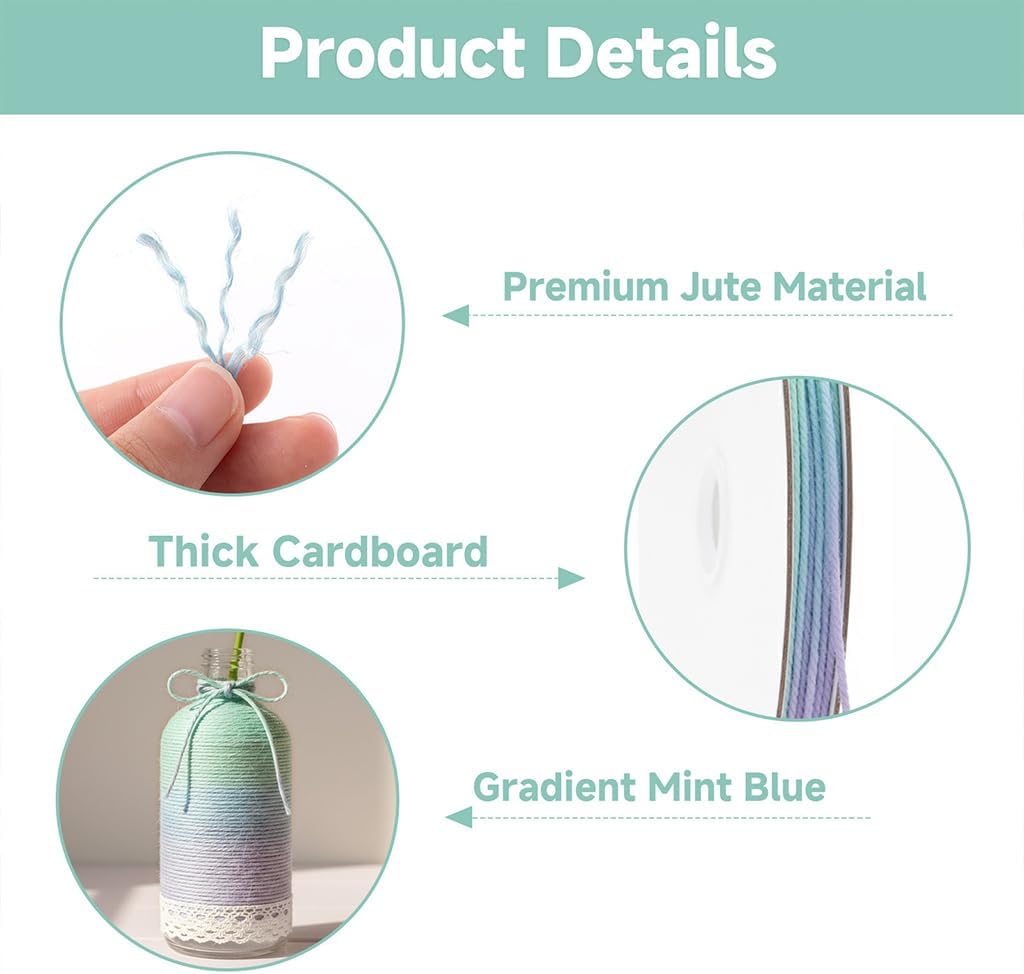 Cuerda jute 2mm 328ft verde menta para manualidades y jardinería