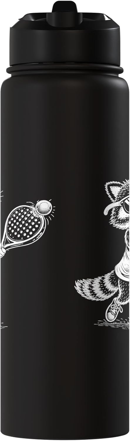 Botella agua acero inox aislada con raccoon divertido