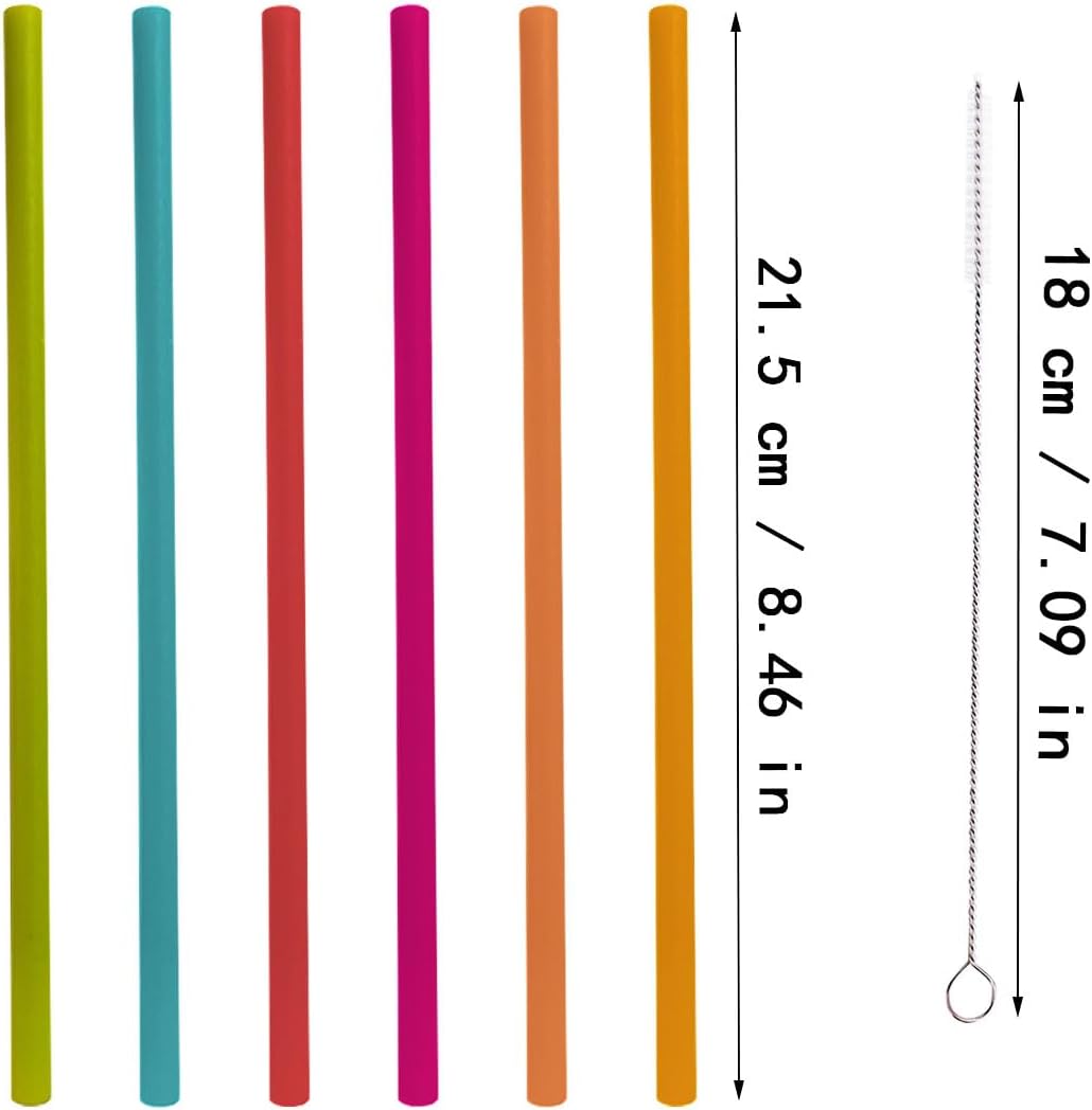 6 Popotes Plástico Reutilizables 8.46pulg con Cepillo 6 Colores