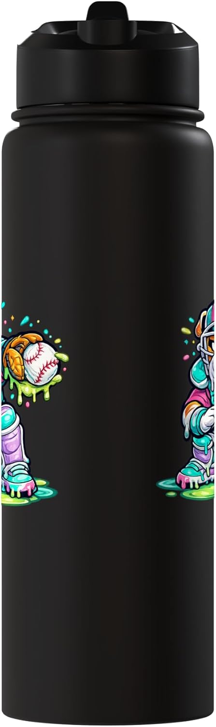 Botella de agua aislada de acero inoxidable con diseño de béisbol