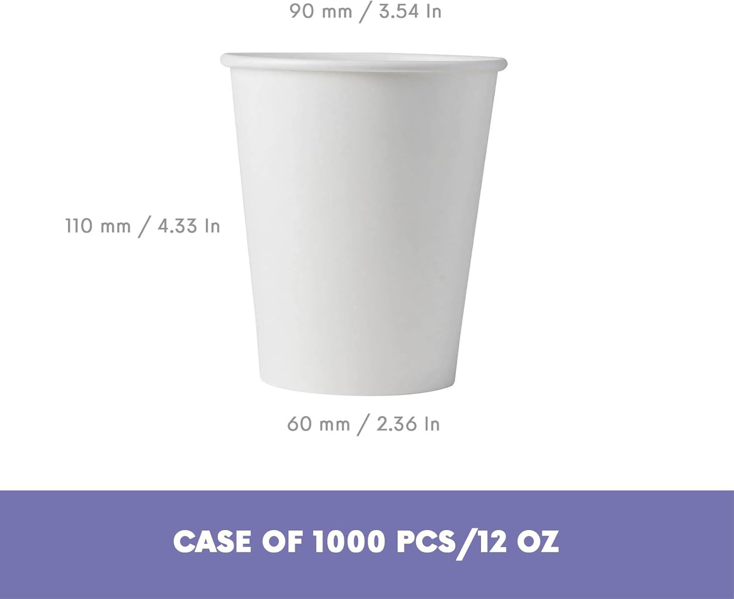 Taza papel capa simple 12oz blanca 90mm 1000uds certificada FSC