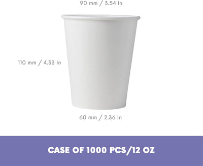 Taza papel capa simple 12oz blanca 90mm 1000uds certificada FSC