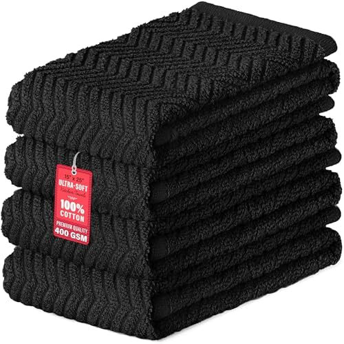 Toallas cocina algodón 15x25pulg absorbe calidad negra set 4