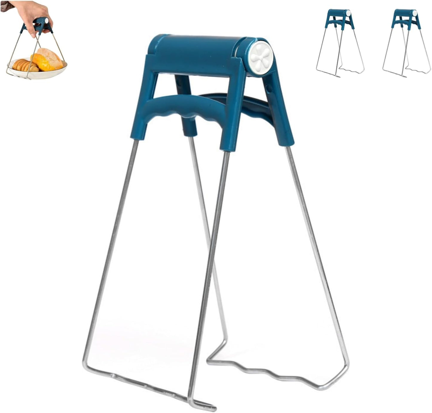 2 Pzas Pinzas Acero Inox para Platos Calientes Azul