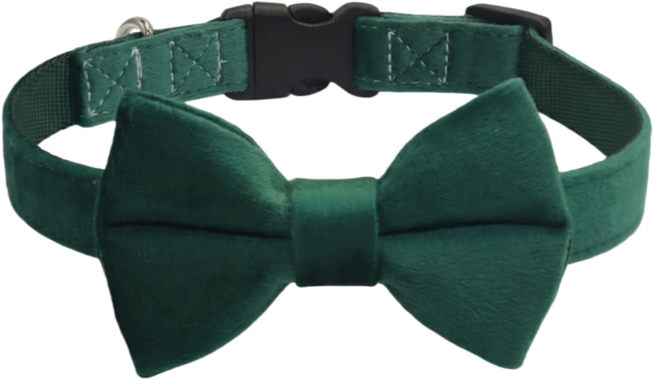 Collar perro con pajarita terciopelo hebilla rápida L verde