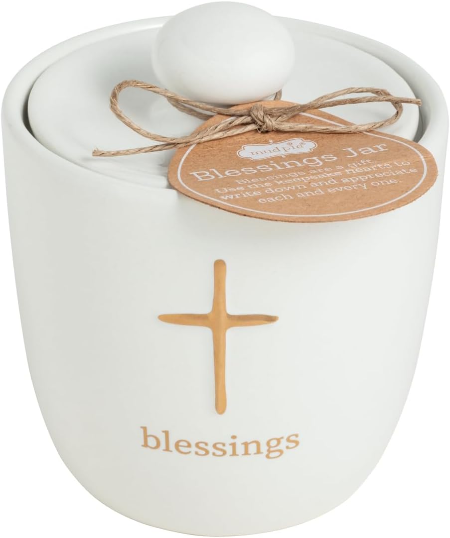 Tarro de bendiciones cruzadas de cerámica dorada Mud Pie