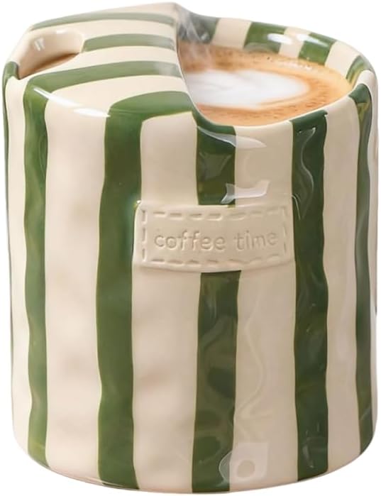 Taza de café de cerámica pintada a mano con arte a rayas