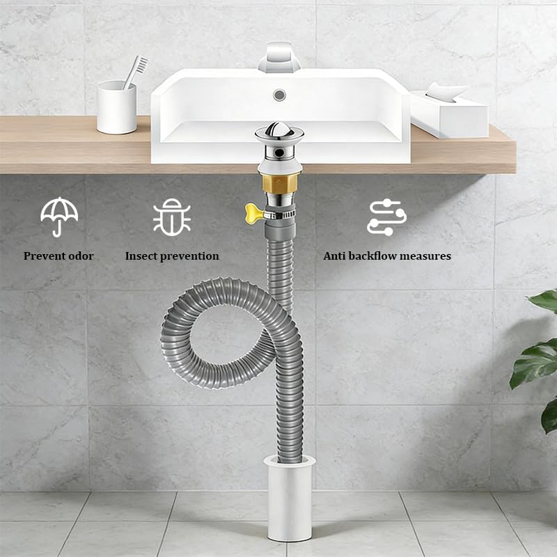 Tubo desagüe flexible lavabo 450mm universal