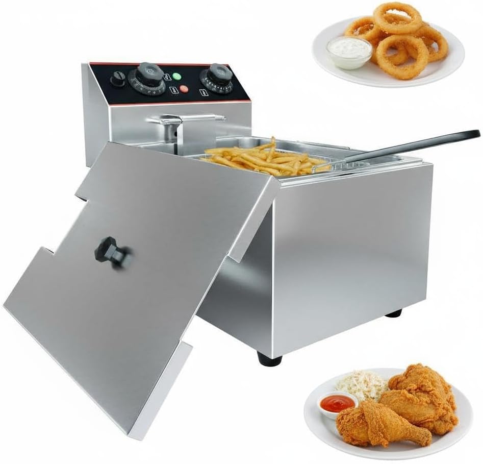 Freidora eléctrica acero inox 11.6qt con cesta y tapa desmontables