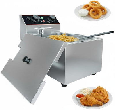 Freidora eléctrica acero inox 11.6qt con cesta y tapa desmontables