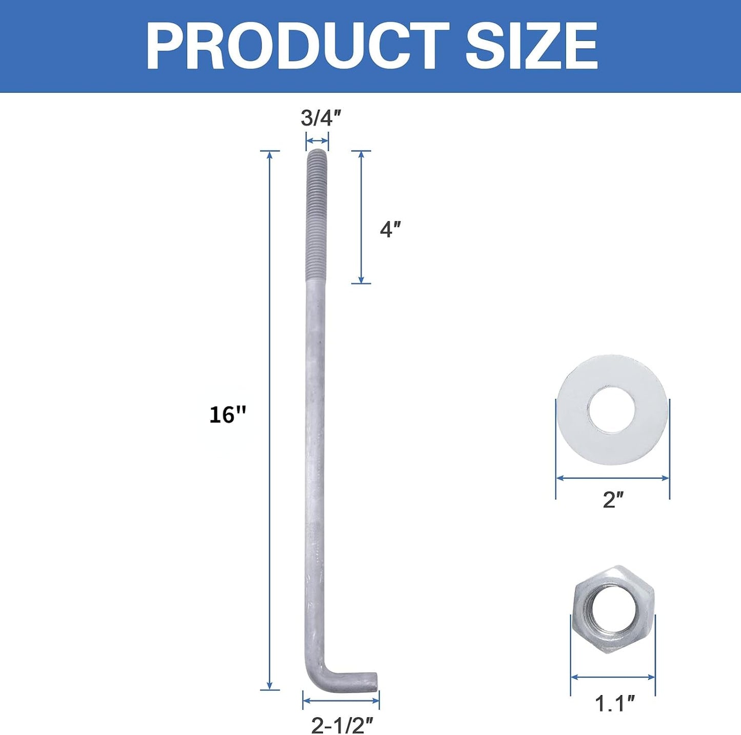 5 Pzas Anclaje Concreto 3/4x16 L Forma Galvanizado