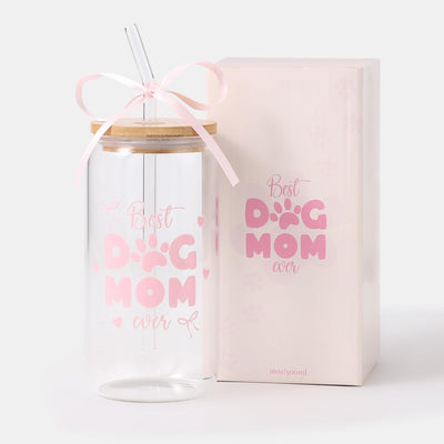 Taza de vidrio con tapas y pajitas, regalo para mujer amante de los perros