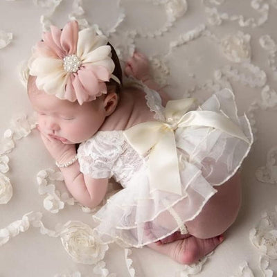 Traje foto recién nacido encaje diadema flores niña