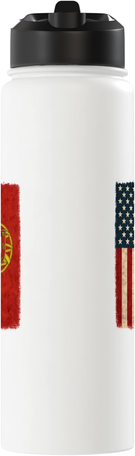 Botella de agua acero inoxidable bandera USA y Portugal