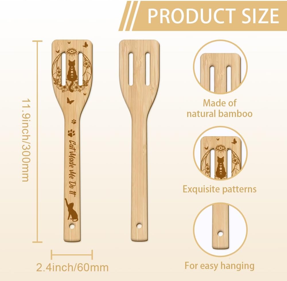 Juego de 6 cucharas de madera para gatos mágicos con diseño de esqueleto de bambú