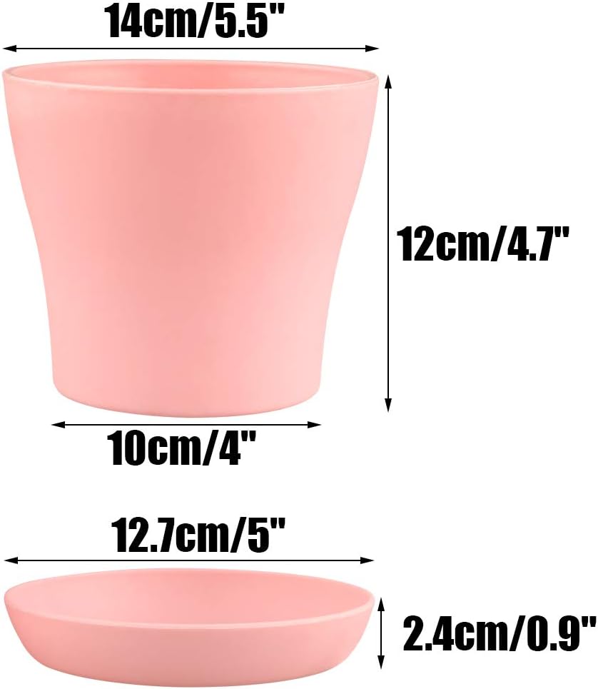 8 Macetas Plástico Coloridas 5.5pulg con Drenaje y Bandejas