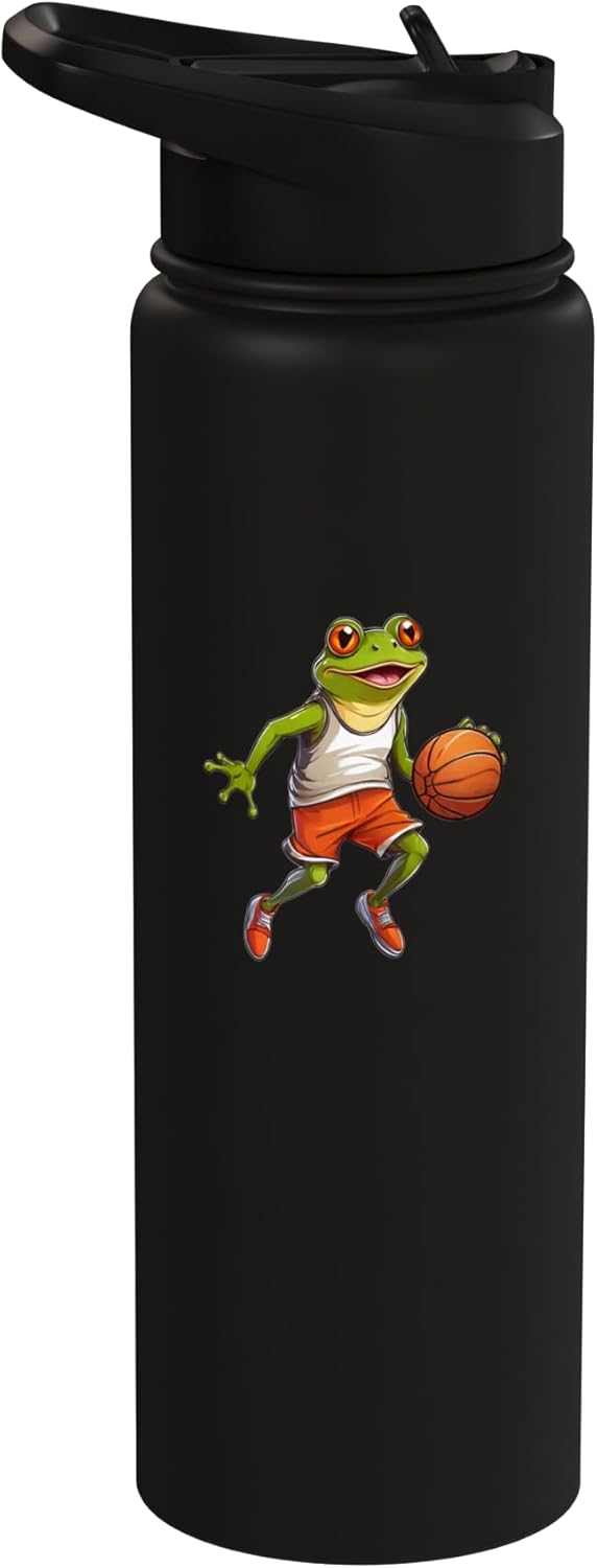 Bottella de agua acero inoxidable con ranas jugando baloncesto