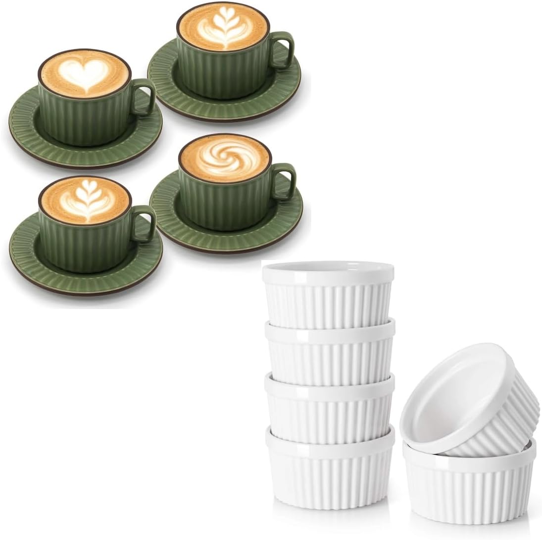Taza Cerámica Matcha Café con Plato y Tazón 8oz