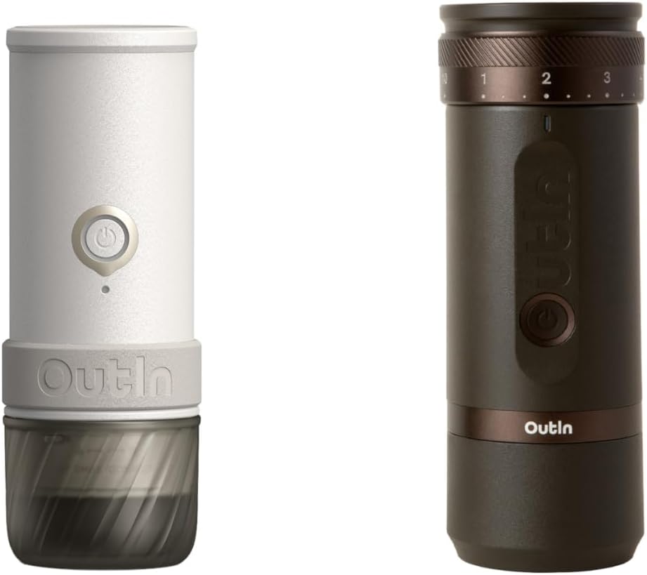 Máquina Café Eléctrica Portátil con Molinillo Blanco y Marrón