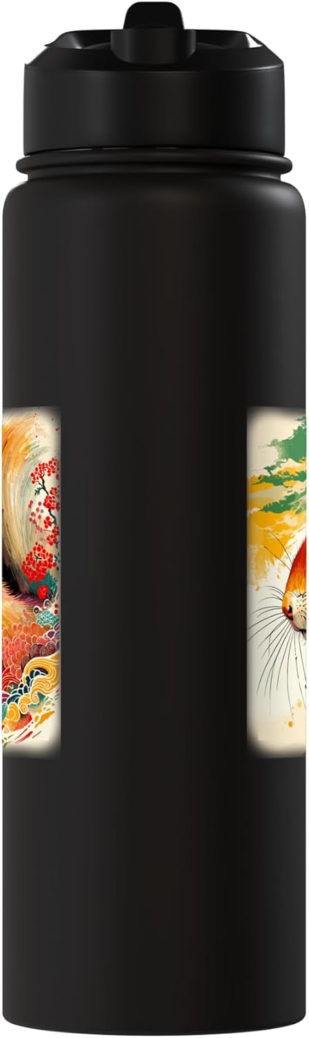 Bottella de agua aislada estilo japonés con ardilla de acero inoxidable