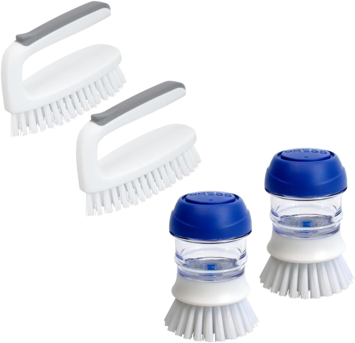 Set 2 Cepillos Platos Dispensador Jabón y 2 Cepillos Resistentes