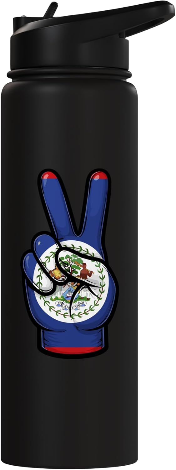 Botella de agua aislada con bandera de Belice en acero inoxidable