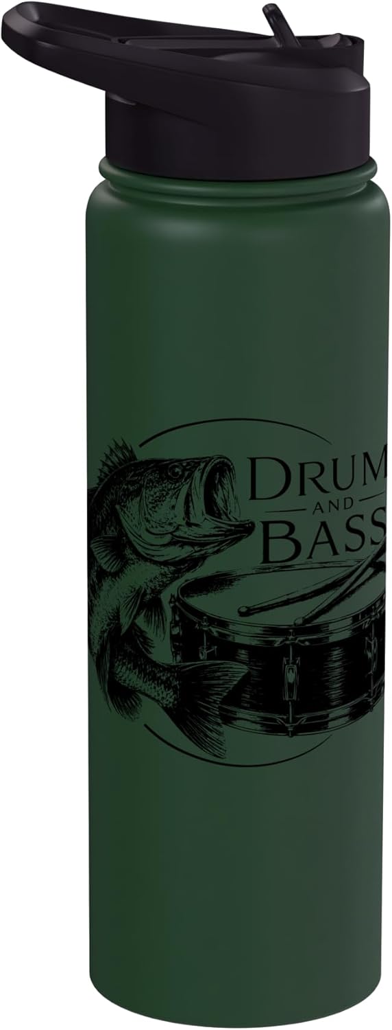 Botella de agua acero inoxidable con diseño de pesca y bajo