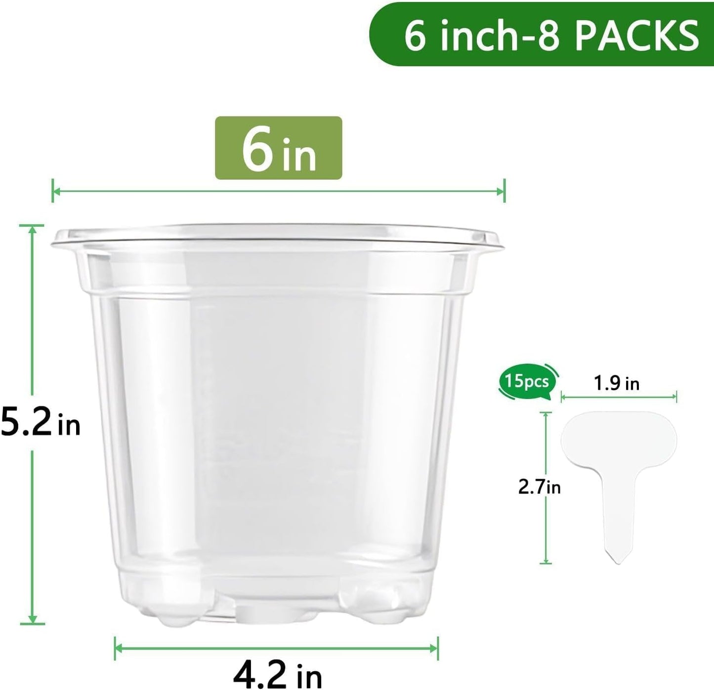 Macetas plástico 6pulg con drenaje 8 pzas etiquetas plantas