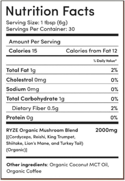 Café de hongos orgánico sin azúcar 6.35 oz 30 porciones sabor americano