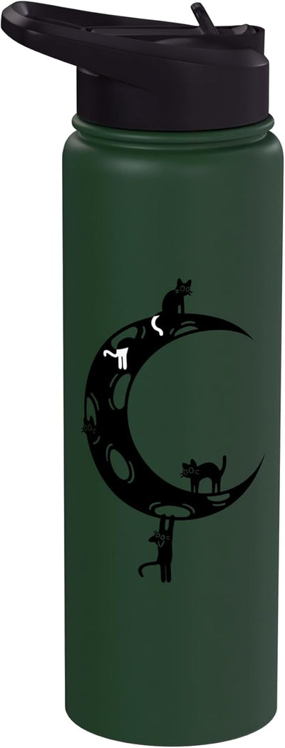 Botella agua acero inox aislada con ilustración gatos