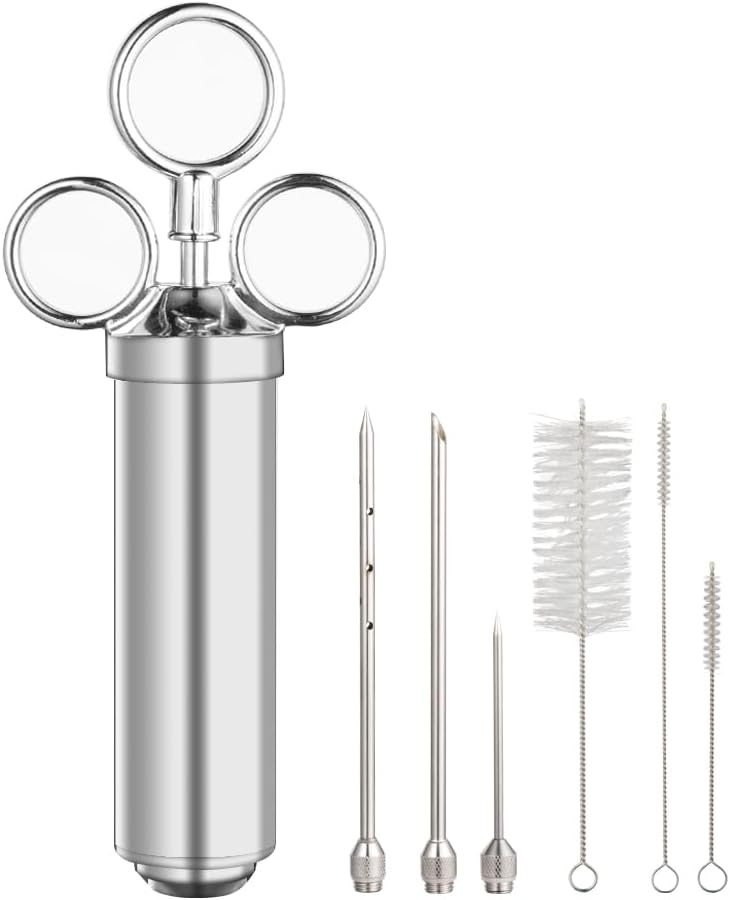 Jeringa inyectora carne acero inox 304 con agujas y cepillos