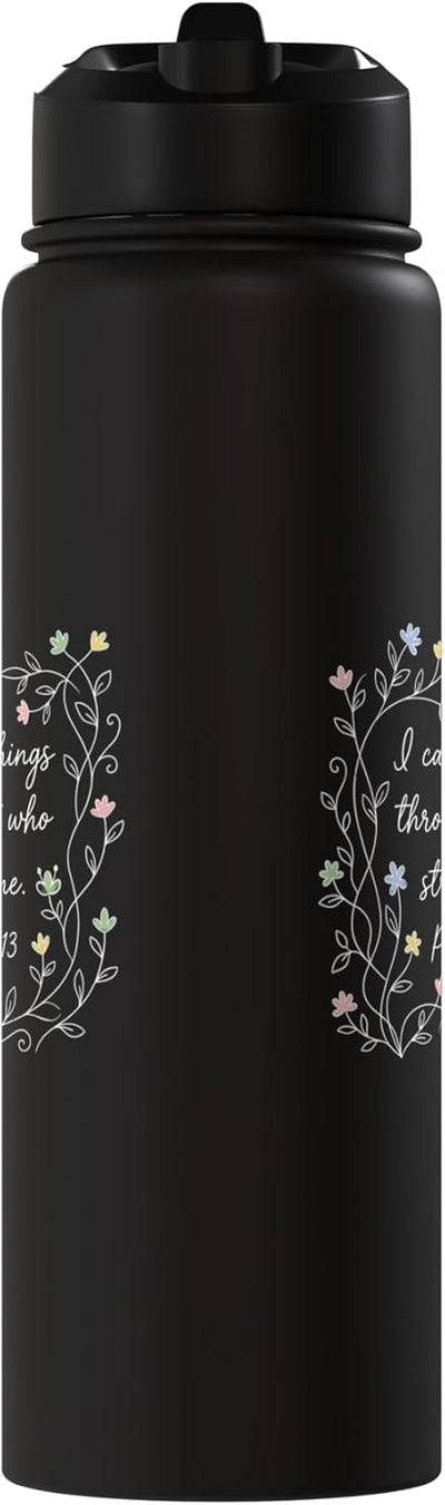 Botella de agua acero inoxidable aislada con flores y fe cristiana