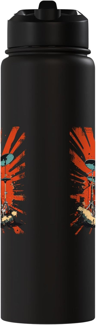 Botella de agua acero inoxidable retro con diseño gráfico