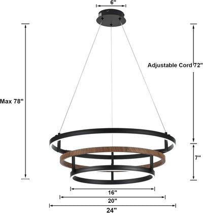 Lámpara LED anillo negro 24pulg comedor cocina