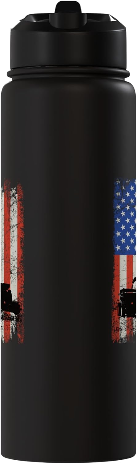 Botella de agua aislada americana de acero inoxidable con bandera USA