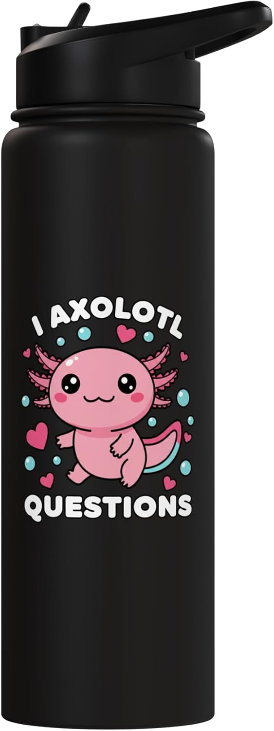 Botella agua acero inox aislada con chiste axolote