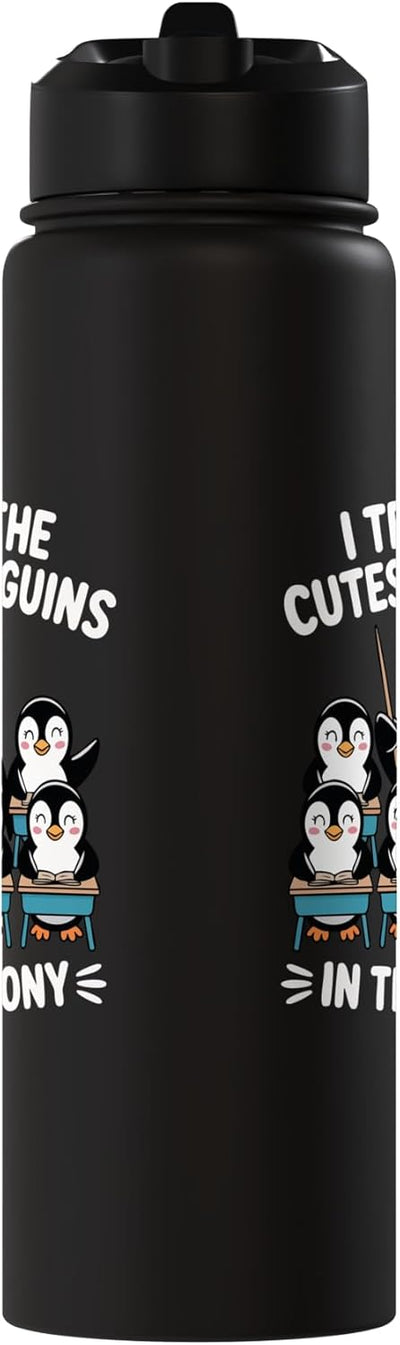 Botella de agua acero inoxidable aislada con pingüinos