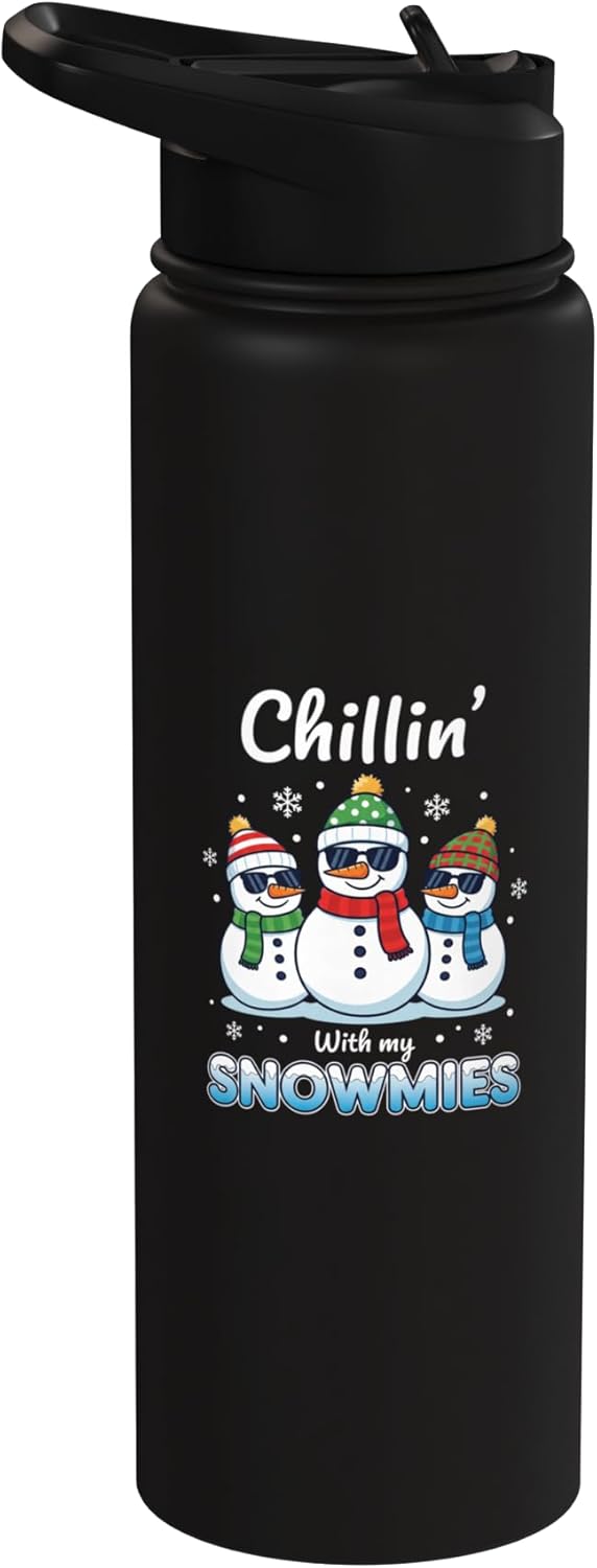 Botella de agua acero inoxidable con muñecos de nieve para niños