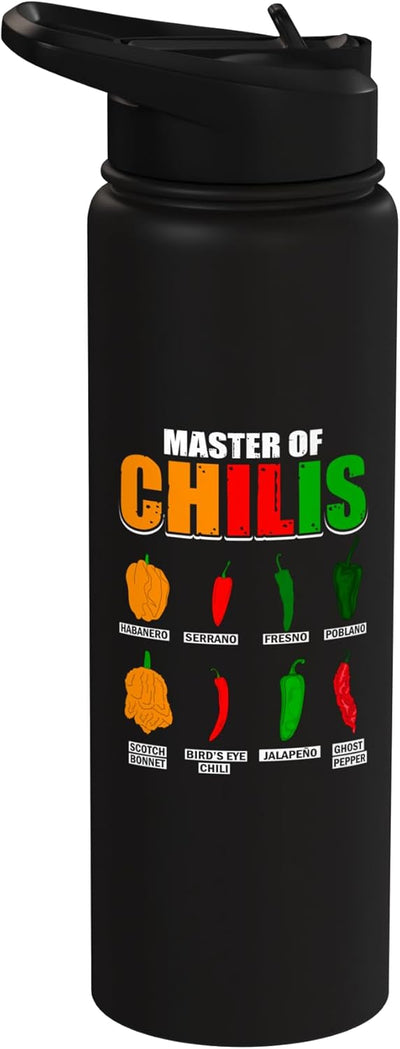 Botella de agua acero inoxidable aislada para amante del chile habanero