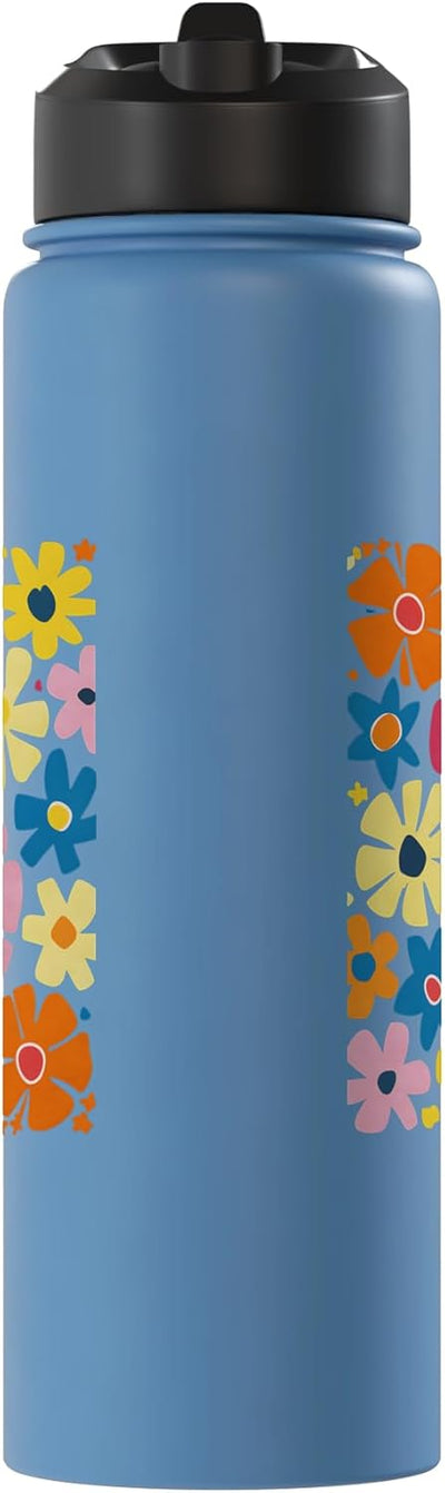 Botella de agua estampado floral acero inoxidable aislada