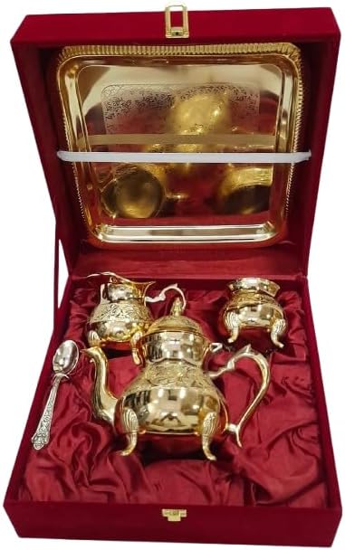 Juego té latón macizo estilo mogol vintage con bandeja