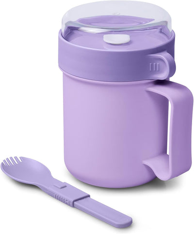 Taza sopa microondas con tapa cuchara plegable 17.63oz lila