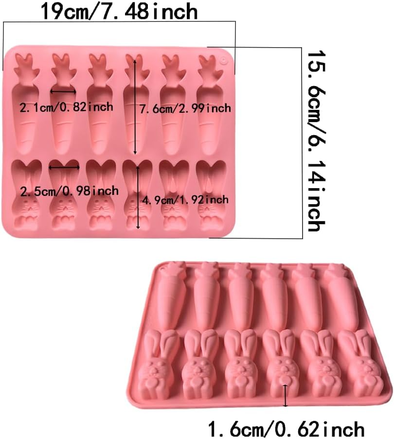Moldes de silicona en forma de conejo de 12 cavidades para galletas de pudín de chocolate