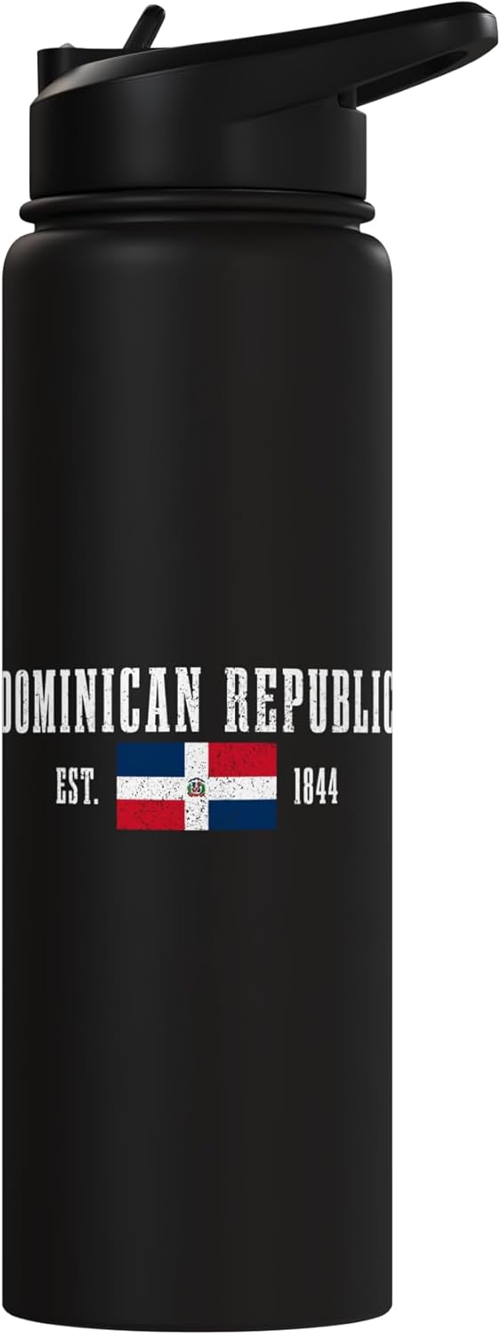 Botella de agua aislada de acero inoxidable con bandera República Dominicana