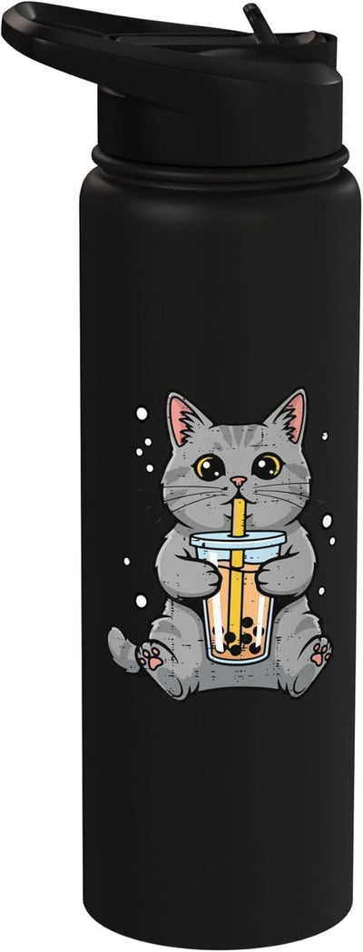 Botella de agua acero inoxidable con gato para mujer niña niño