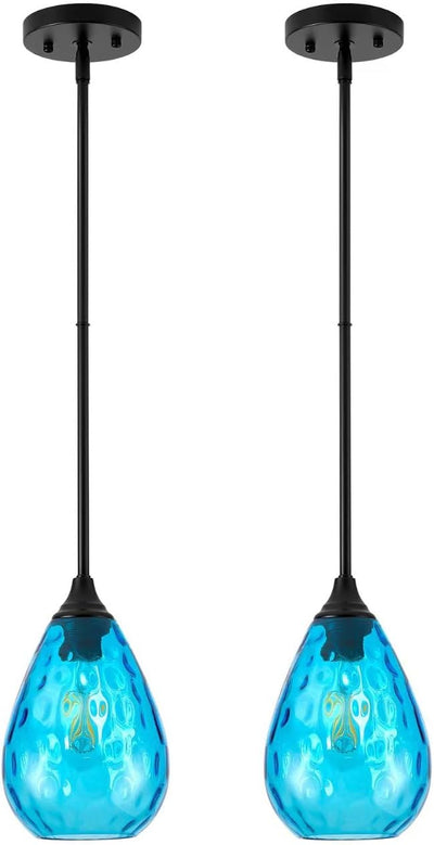 2 Lámparas colgantes isla cocina vidrio azul martillado