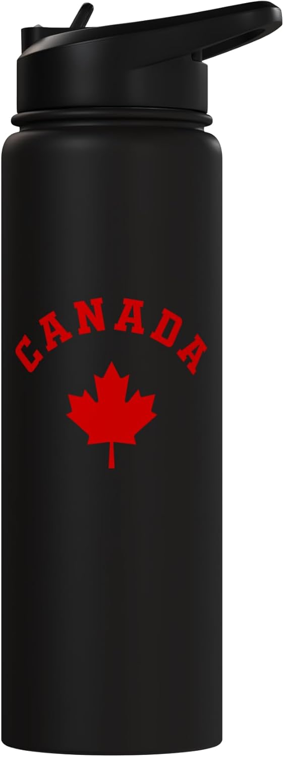 Bottella de agua aislada acero inoxidable bandera canadiense